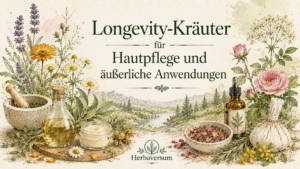 Longevity-Haut Ki-generiertes Symbolbild für das Thema "Longevity-Kräuter in Hautpflege & äußerlichen Anwendungen"