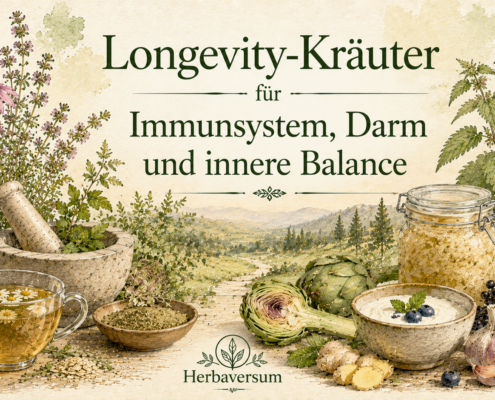 Ki-generiertes Symbolbild zum Thema "Longevity-Kräuter für Immunsystem, Darm & innere Balance"